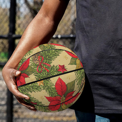 Vintage Christmas Poinsettia Print Basketball