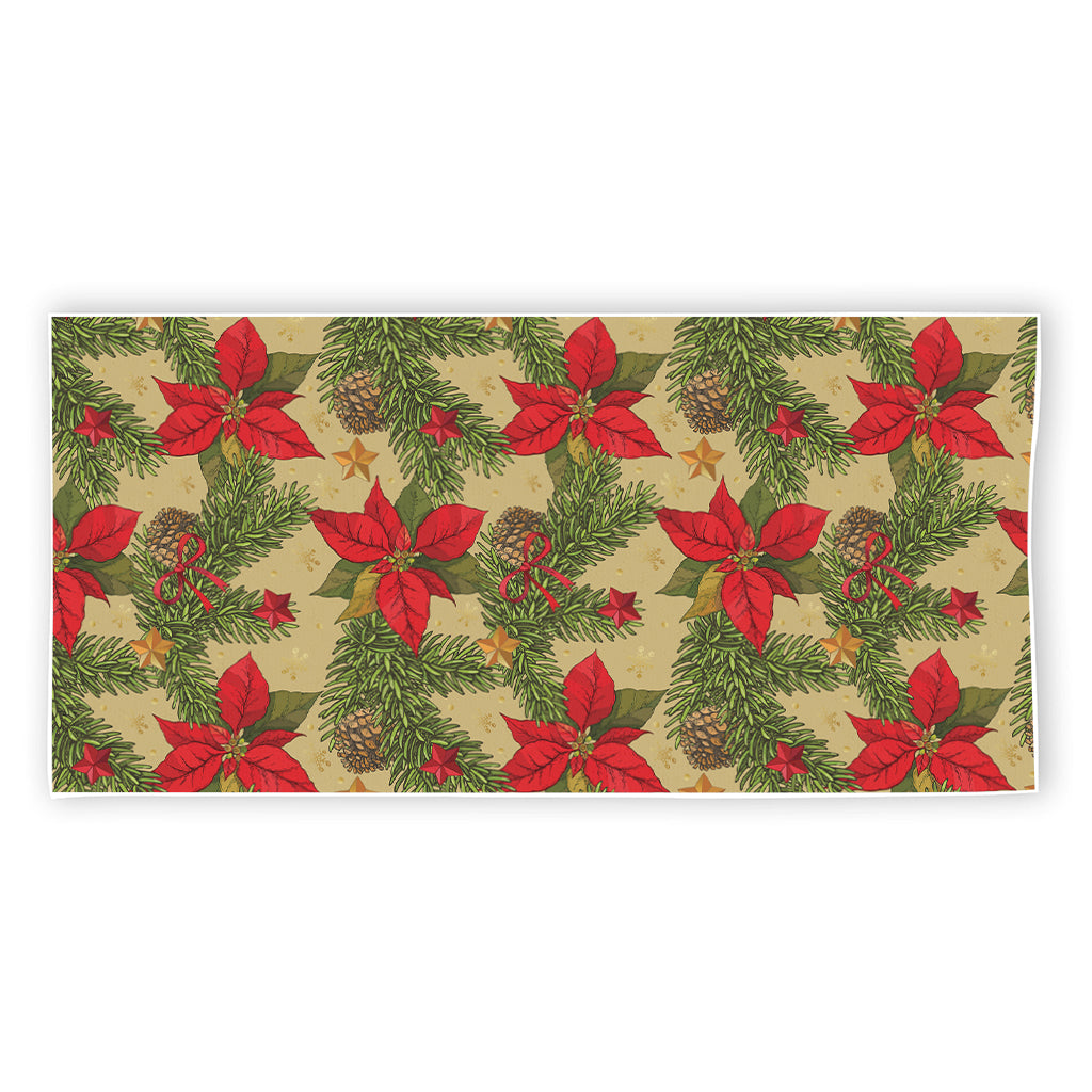 Vintage Christmas Poinsettia Print Beach Towel