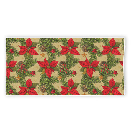 Vintage Christmas Poinsettia Print Beach Towel