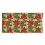 Vintage Christmas Poinsettia Print Beach Towel