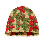 Vintage Christmas Poinsettia Print Beanie