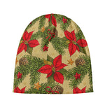 Vintage Christmas Poinsettia Print Beanie
