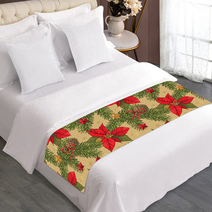 Vintage Christmas Poinsettia Print Bed Runner