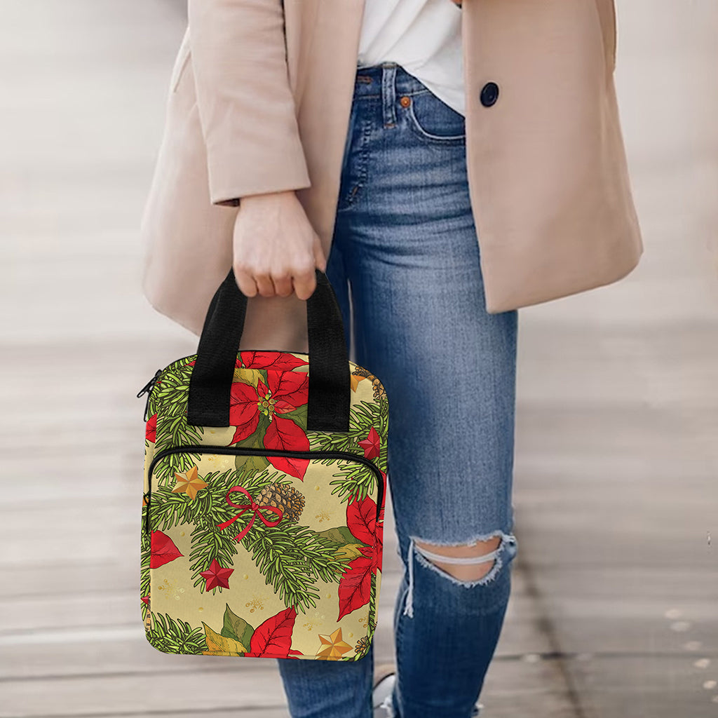 Vintage Christmas Poinsettia Print Bible Tote Bag