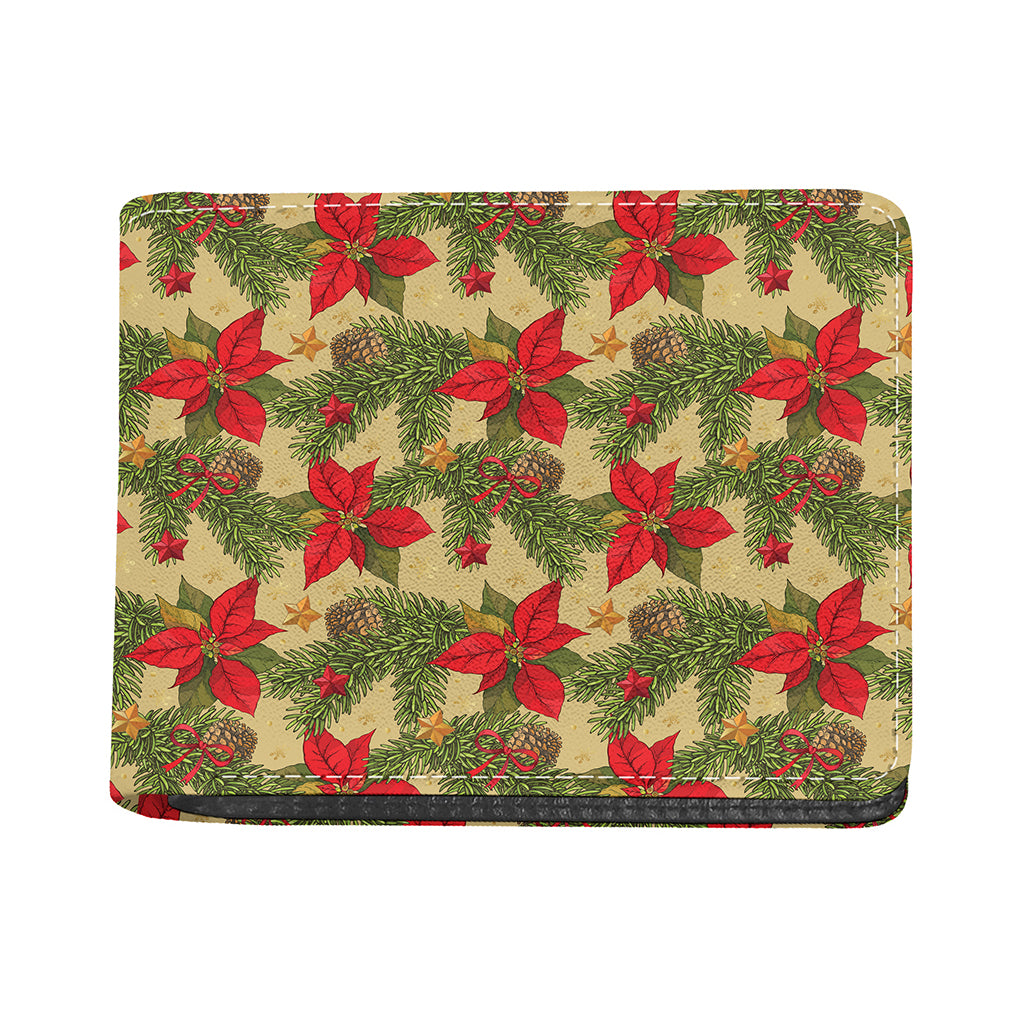 Vintage Christmas Poinsettia Print Bifold Wallet