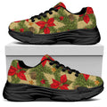 Vintage Christmas Poinsettia Print Black Chunky Shoes