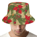 Vintage Christmas Poinsettia Print Bucket Hat