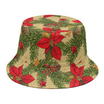 Vintage Christmas Poinsettia Print Bucket Hat