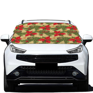 Vintage Christmas Poinsettia Print Car Windshield Snow Cover