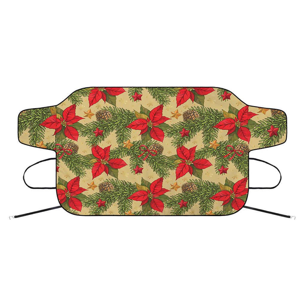 Vintage Christmas Poinsettia Print Car Windshield Snow Cover