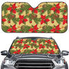 Vintage Christmas Poinsettia Print Car Windshield Sun Shade