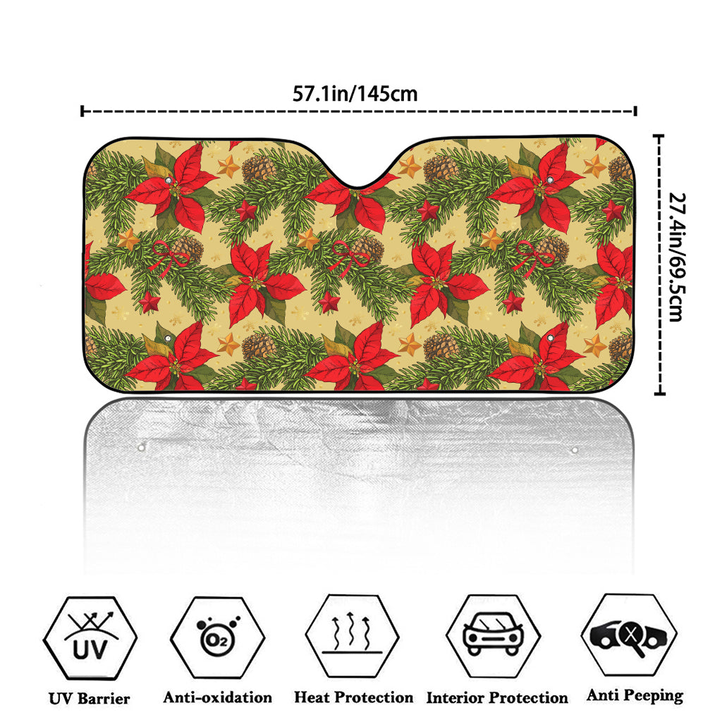 Vintage Christmas Poinsettia Print Car Windshield Sun Shade