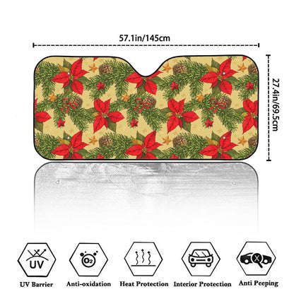 Vintage Christmas Poinsettia Print Car Windshield Sun Shade