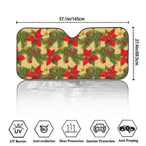 Vintage Christmas Poinsettia Print Car Windshield Sun Shade