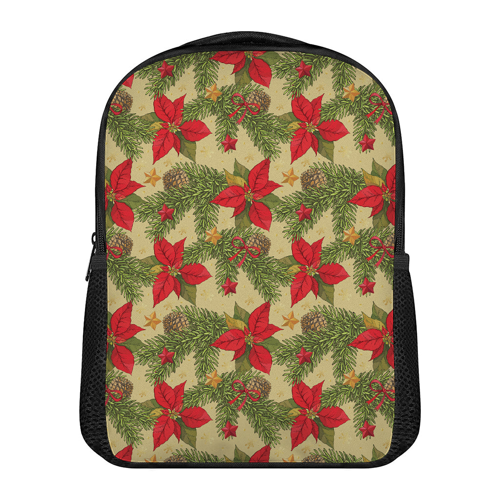 Vintage Christmas Poinsettia Print Casual Backpack
