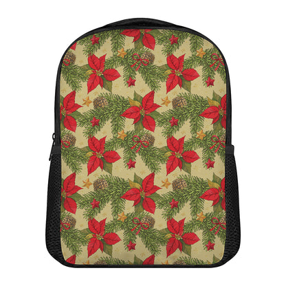 Vintage Christmas Poinsettia Print Casual Backpack