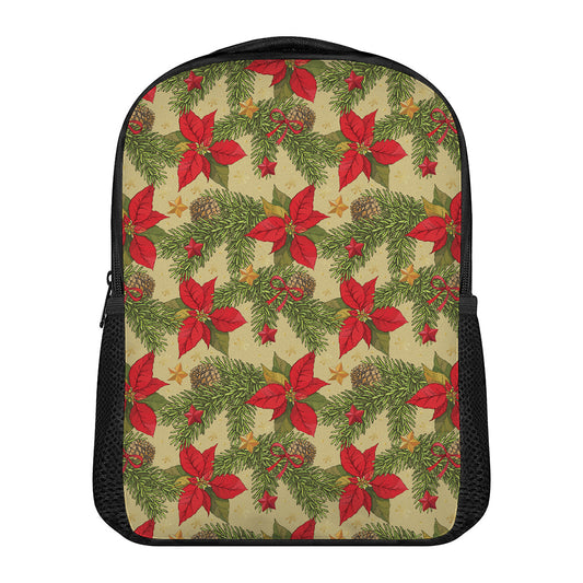 Vintage Christmas Poinsettia Print Casual Backpack