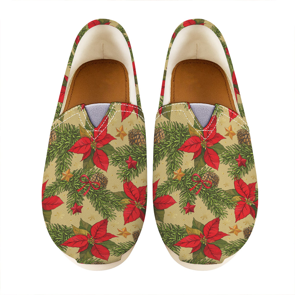 Vintage Christmas Poinsettia Print Casual Shoes