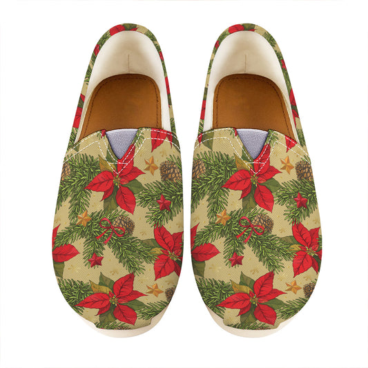 Vintage Christmas Poinsettia Print Casual Shoes