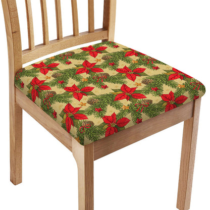 Vintage Christmas Poinsettia Print Chair Cushion Cover