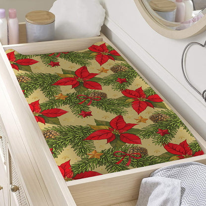 Vintage Christmas Poinsettia Print Changing Pad Cover