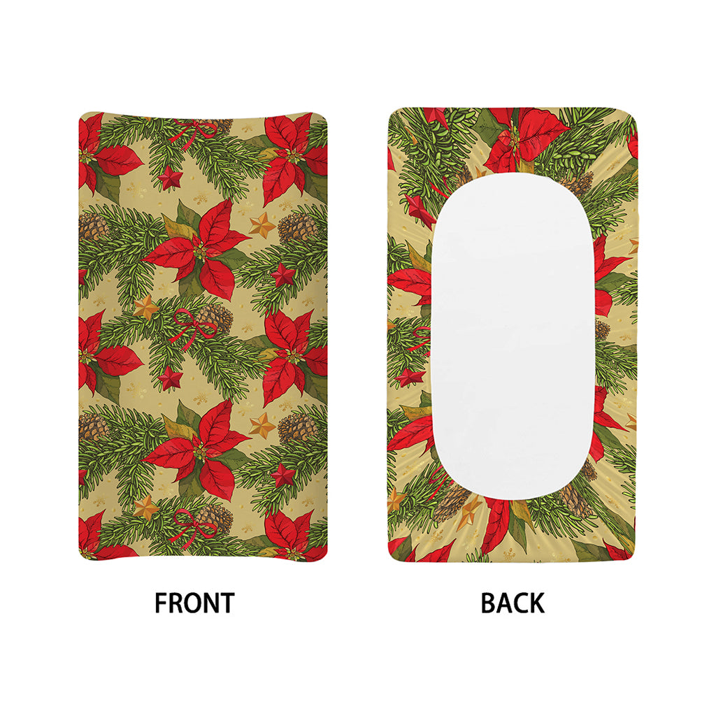 Vintage Christmas Poinsettia Print Changing Pad Cover