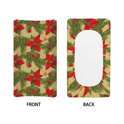 Vintage Christmas Poinsettia Print Changing Pad Cover