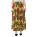 Vintage Christmas Poinsettia Print Chiffon Maxi Skirt
