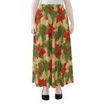 Vintage Christmas Poinsettia Print Chiffon Maxi Skirt