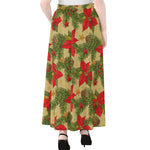 Vintage Christmas Poinsettia Print Chiffon Maxi Skirt