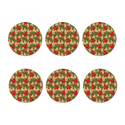 Vintage Christmas Poinsettia Print Coaster Set