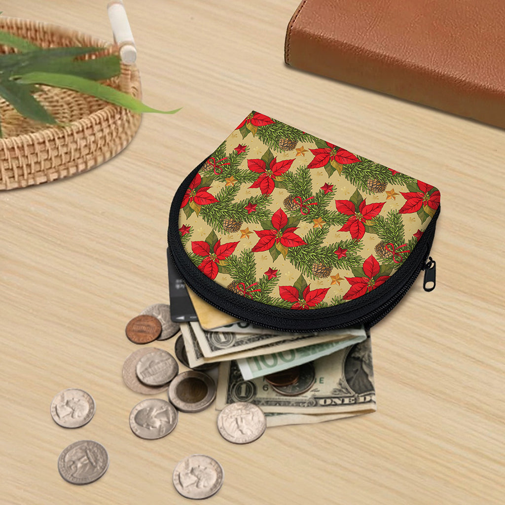 Vintage Christmas Poinsettia Print Coin Purse