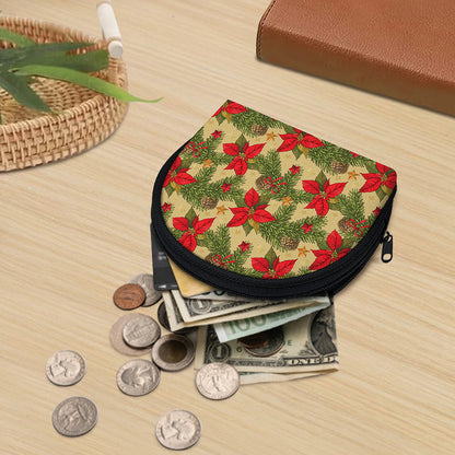 Vintage Christmas Poinsettia Print Coin Purse
