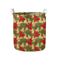 Vintage Christmas Poinsettia Print Collapsible Laundry Basket