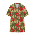 Vintage Christmas Poinsettia Print Cotton Hawaiian Shirt