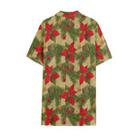 Vintage Christmas Poinsettia Print Cotton Hawaiian Shirt