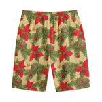 Vintage Christmas Poinsettia Print Cotton Shorts
