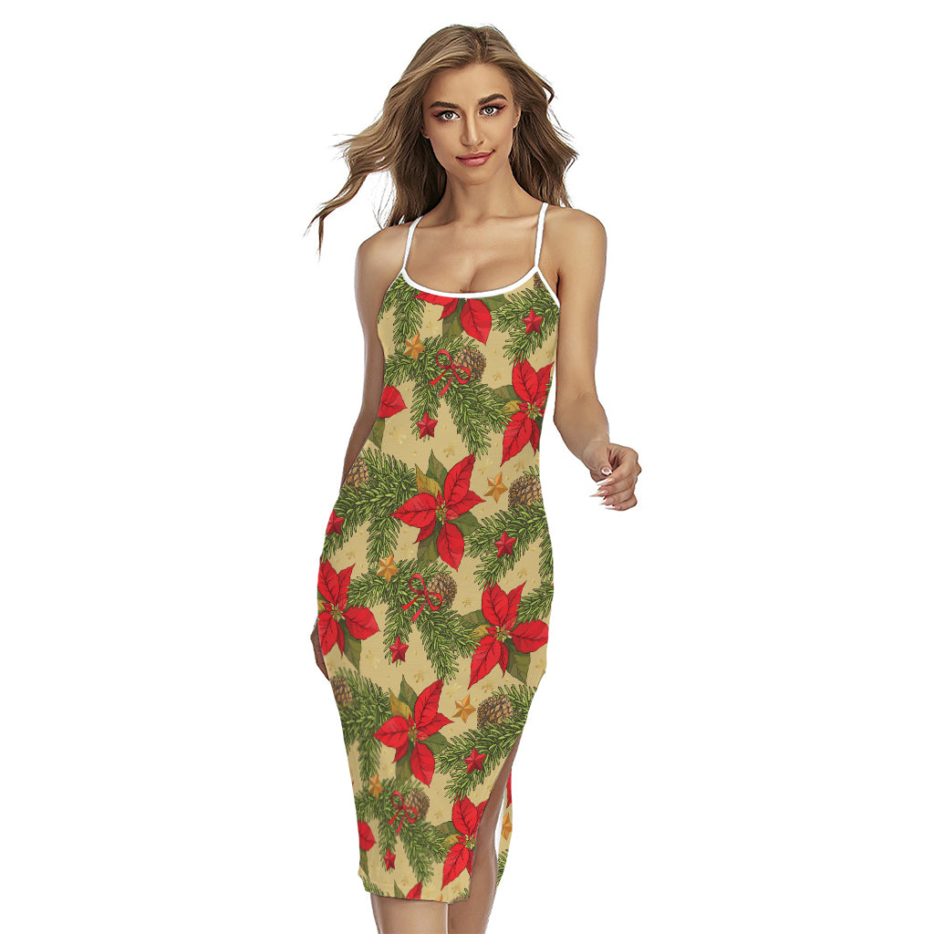 Vintage Christmas Poinsettia Print Cross Back Cami Dress – GearFrost