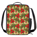Vintage Christmas Poinsettia Print Crossbody Lunch Bag