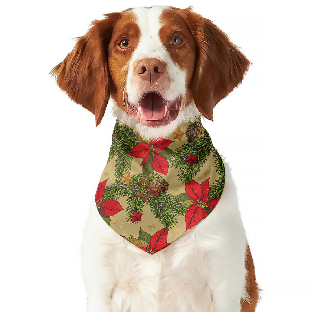 Vintage Christmas Poinsettia Print Dog Bandana