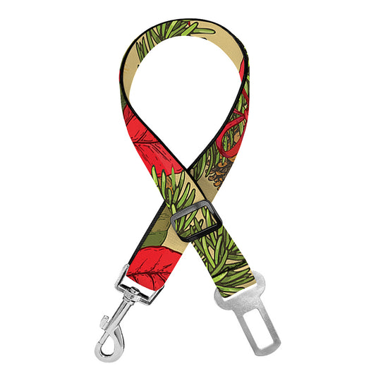 Vintage Christmas Poinsettia Print Dog Seat Belt