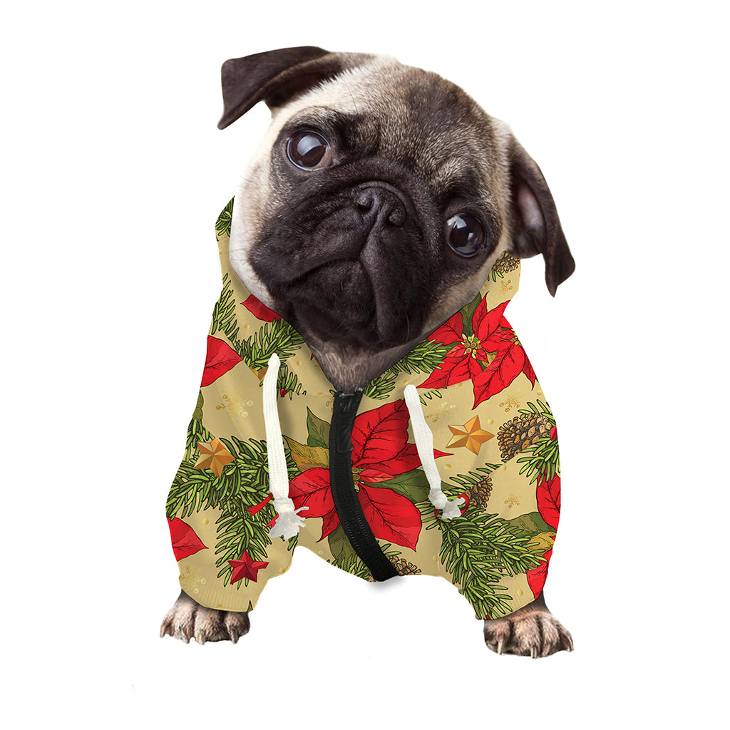 Vintage Christmas Poinsettia Print Dog Zip Up Hoodie