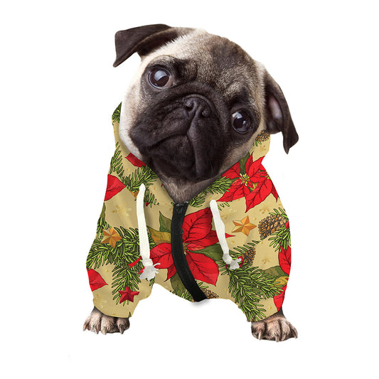 Vintage Christmas Poinsettia Print Dog Zip Up Hoodie