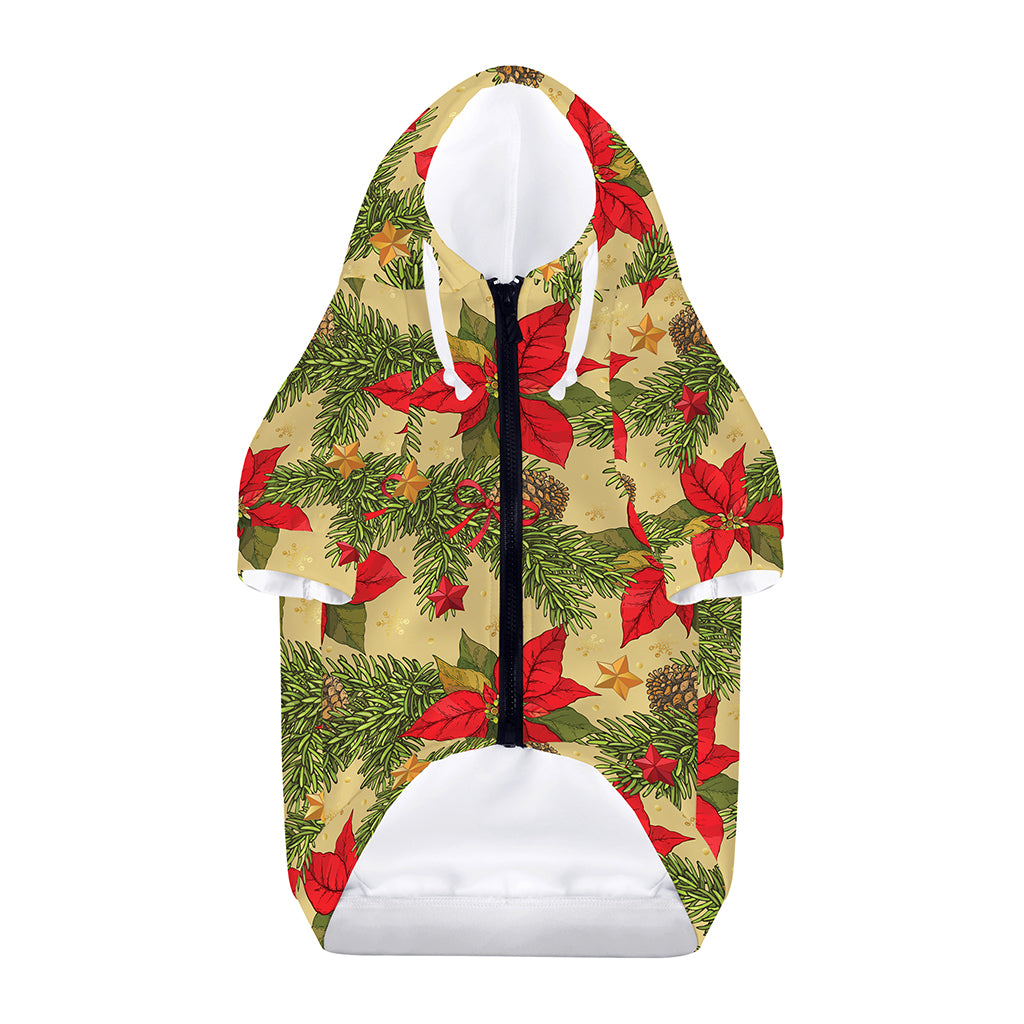 Vintage Christmas Poinsettia Print Dog Zip Up Hoodie