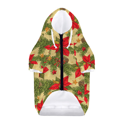 Vintage Christmas Poinsettia Print Dog Zip Up Hoodie