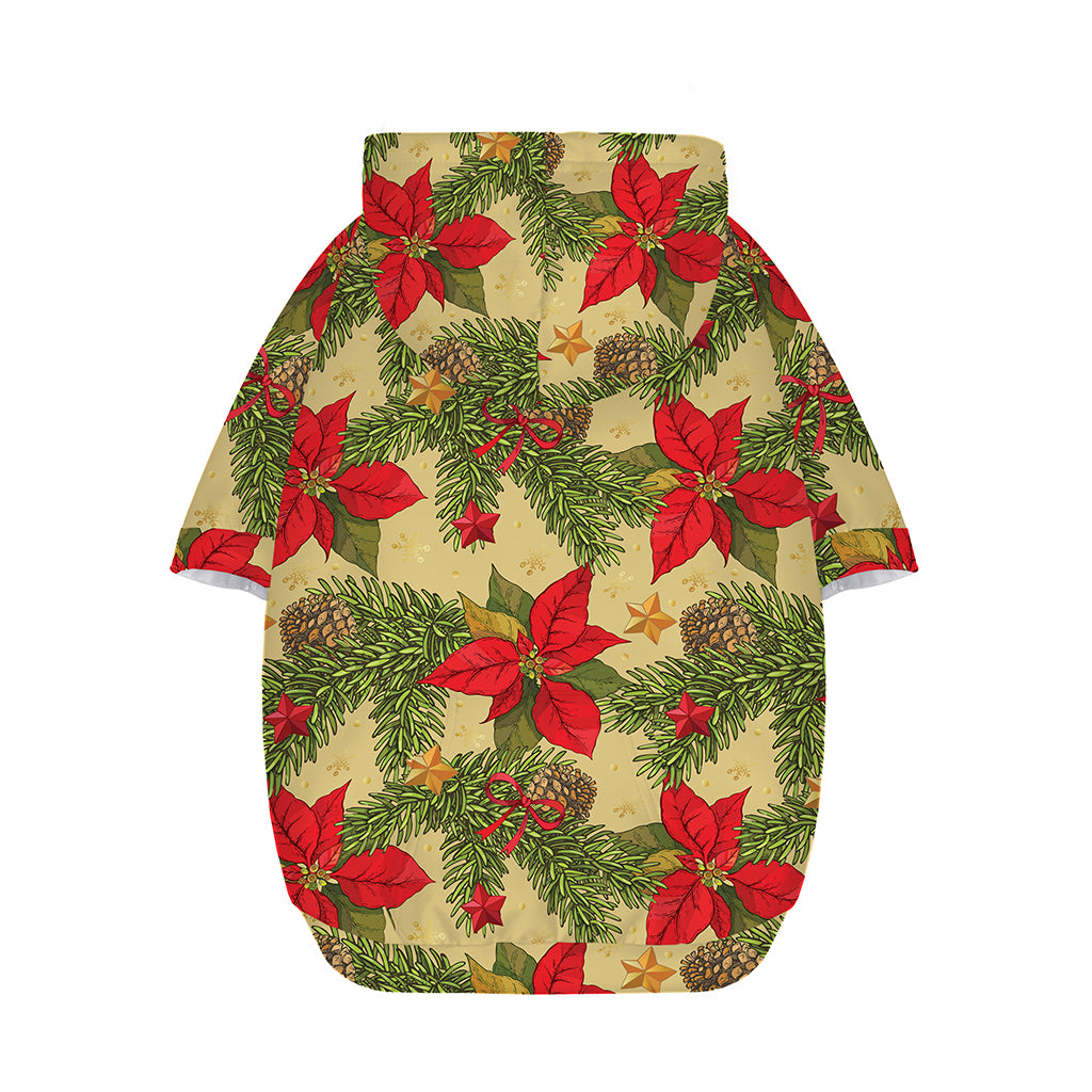 Vintage Christmas Poinsettia Print Dog Zip Up Hoodie