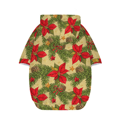 Vintage Christmas Poinsettia Print Dog Zip Up Hoodie