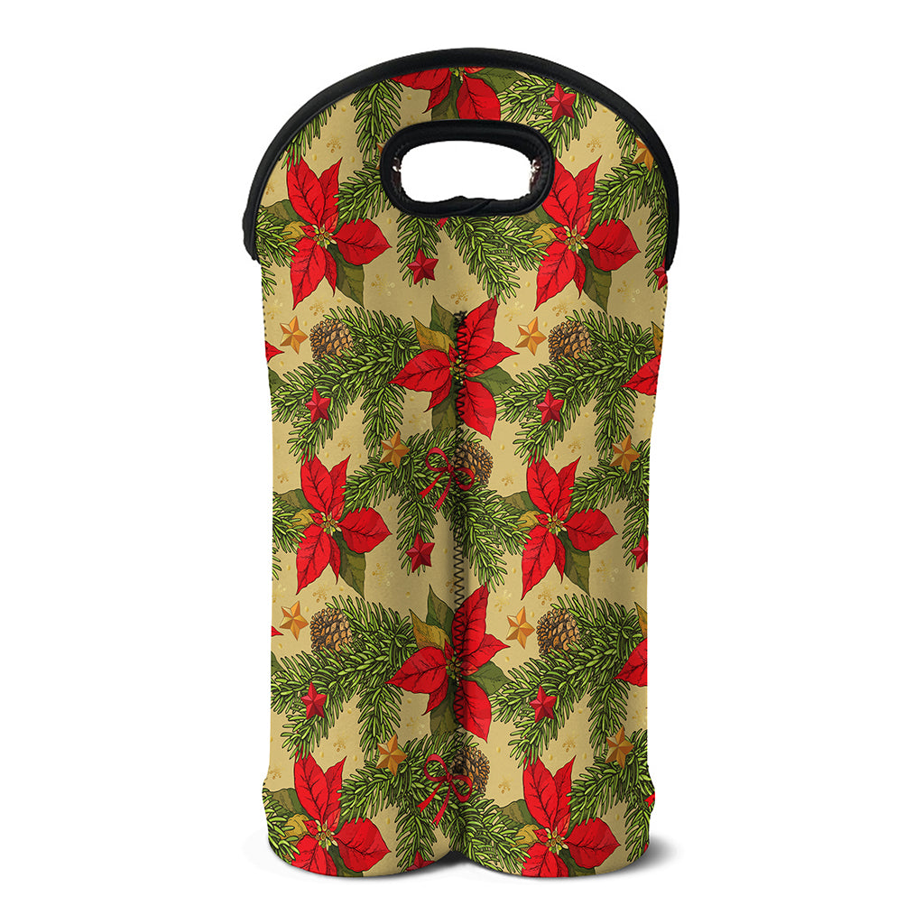Vintage Christmas Poinsettia Print Double Neoprene Wine Tote