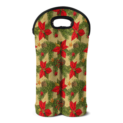 Vintage Christmas Poinsettia Print Double Neoprene Wine Tote