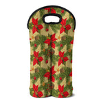 Vintage Christmas Poinsettia Print Double Neoprene Wine Tote